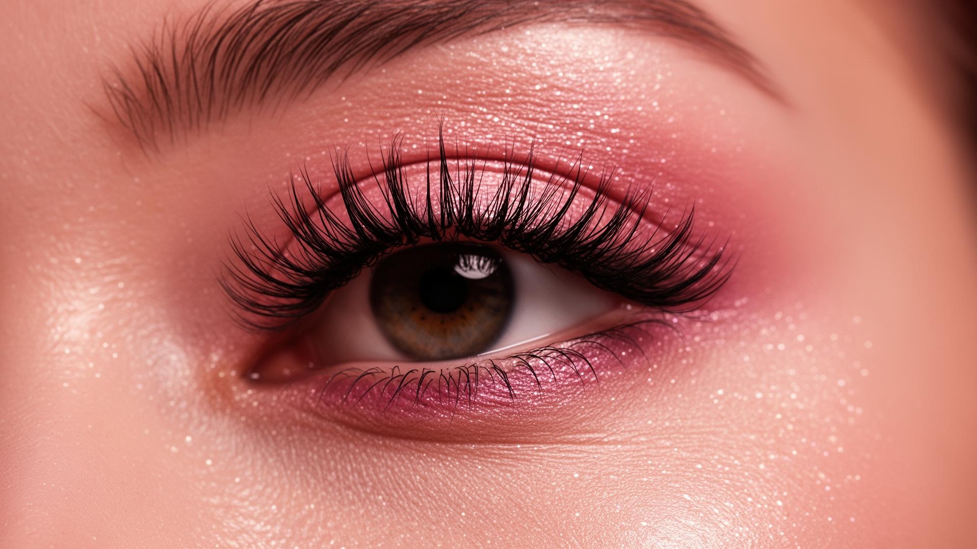 Cinematic close-up of luxurious eyelash extensions
